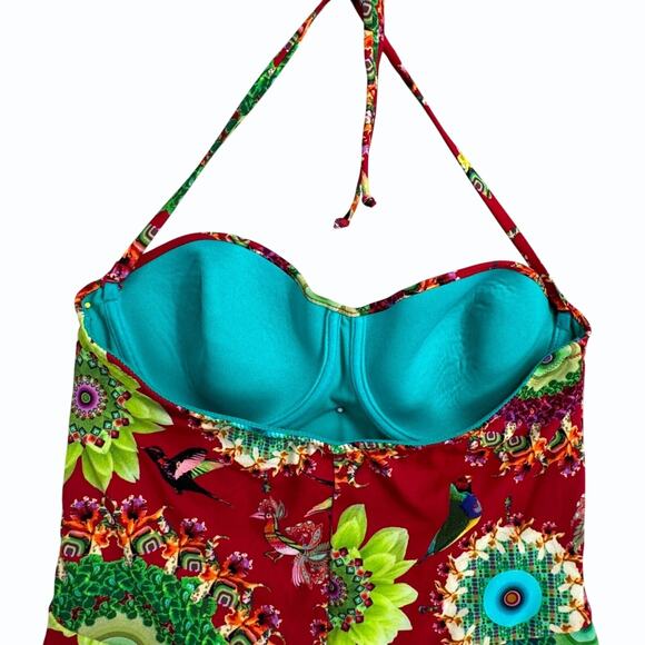 Desigual Sonar Floral 1 Piece Swimsuit Size XL Retro Bandeau Underwire Bohemian‎ - Picture 5 of 12